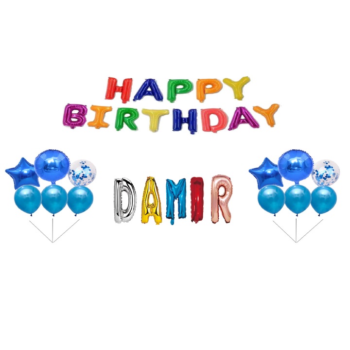 Boldog születésnapot Damir lufi szett, tortafeltét, Multicolor M2, 35 db