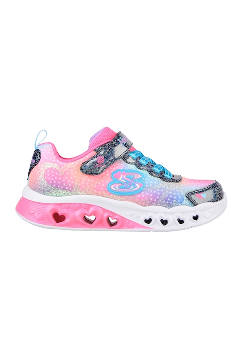 Skechers, Pantofi sport cu velcro si model colorblock Flutter Heart Lights, Rosu/Roz/Albastru