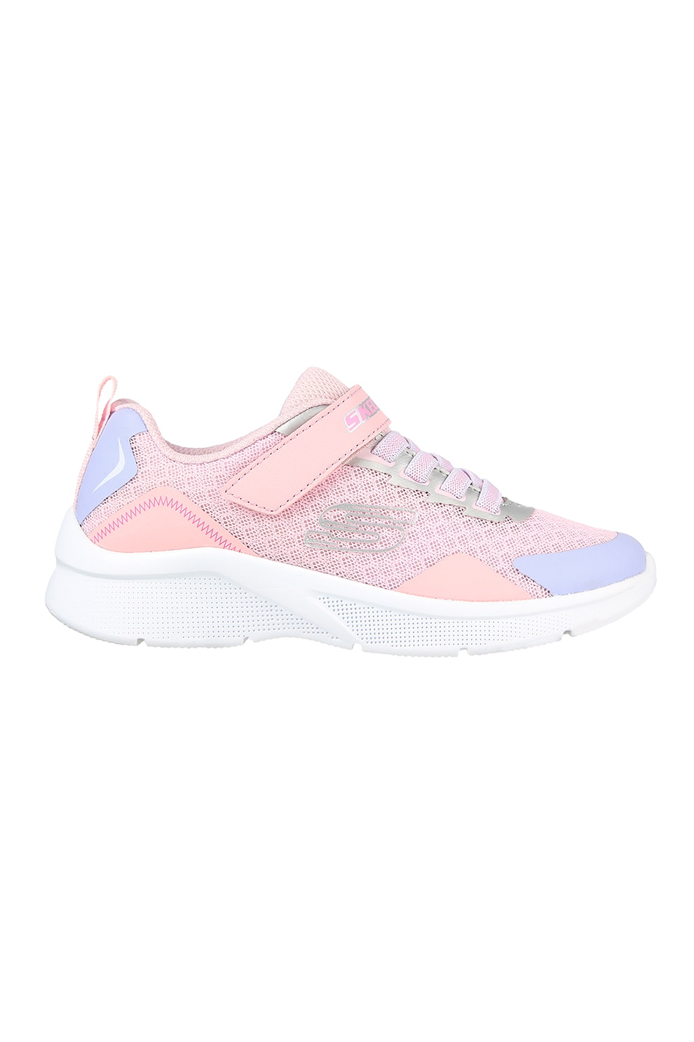 Skechers, Pantofi sport cu velcro si insertii textile Microspec-Bright, Roz somon, Lila, 27 EU