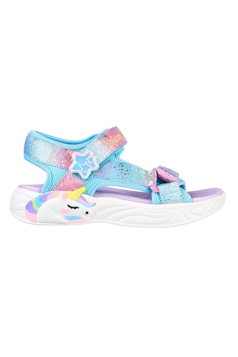 Skechers, Unicorn Dreams tépőzáras colorblock dizájnú szandál, Sárga/Vízkék/Rózsaszín