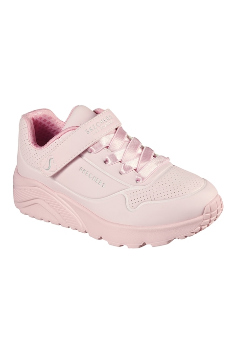 Skechers, Pantofi sport de piele ecologica Uno Lite Frosty, Roz prafuit
