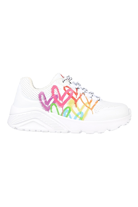 Skechers, Спортни обувки Uno Lite Love Brig с десен, Бял/Жълт/Розово