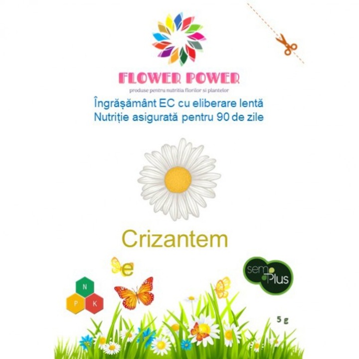 Ingrasamant EC de tip N.P.K. cu eliberare lenta, FLOWER POWER, destinat crizantemelor, efect 90 zile, 5 grame