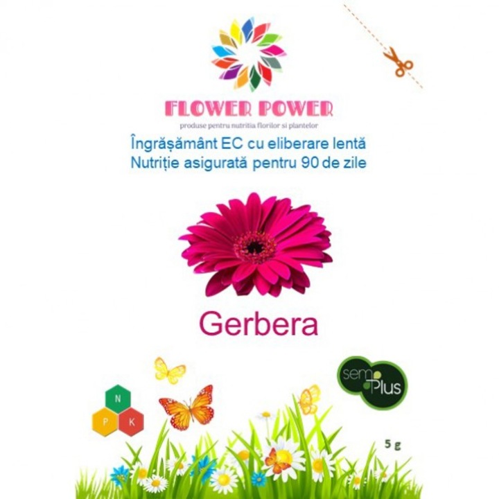 Ingrasamant EC de tip N.P.K. cu eliberare lenta, FLOWER POWER, pentru gerbera, efect 90 zile, 5 grame