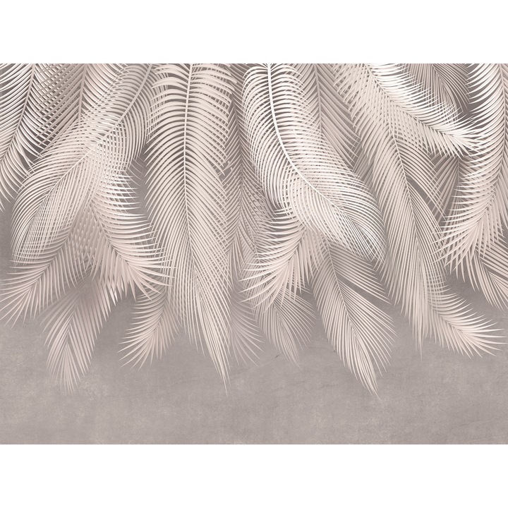 Fototapet, Frunze albe pe fundal gri pal, 150x 300cm, Design modern, Fantezie, Plante