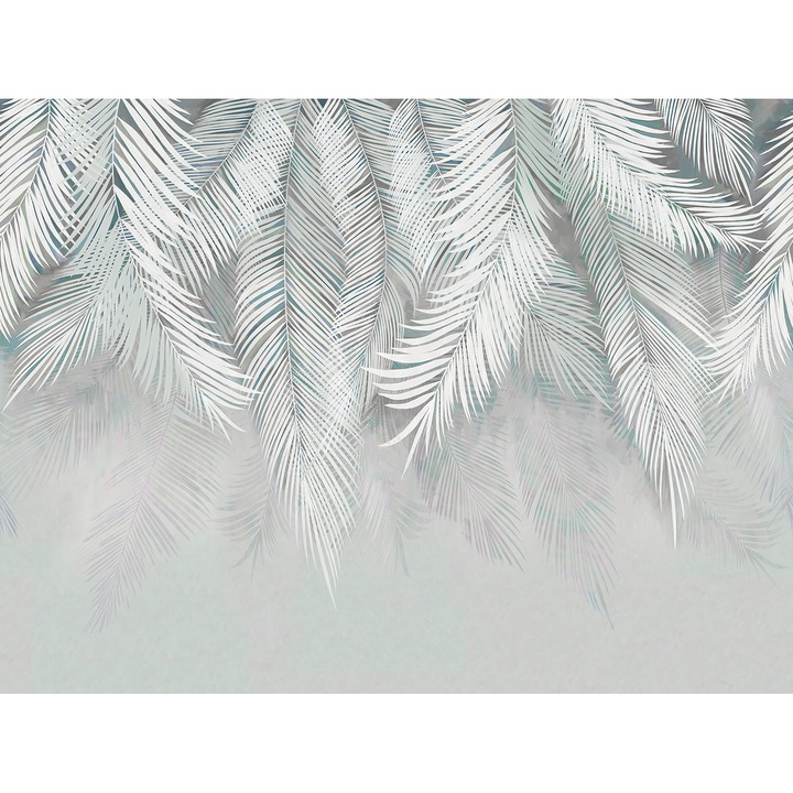 Fototapet, Frunze albe pe fundal gri verzui, 250x 350cm, Design modern, Fantezie, Plante