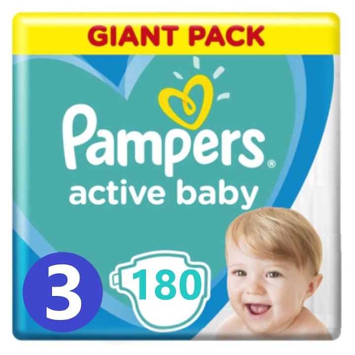 Scutece PAMPERS Active Baby Giant Pack nr 3, Unisex, 6-10 kg, 180 buc