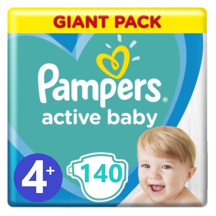Scutece PAMPERS Active Baby Giant Pack nr 4 plus, Unisex, 10-15 kg, 140 buc
