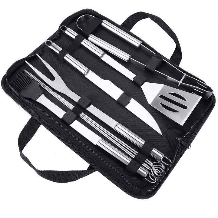 Set 9 ustensile pentru gratar, Otel inoxidabil, Geanta de transport