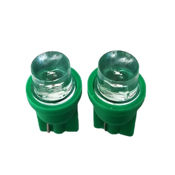 Set 2x Becuri Auto LED T10, W5W, 12V, pentru Pozitie, Plafoniera, Portbagaj, Portiera, lumina Verde