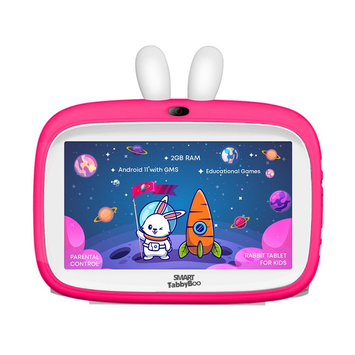 SMART TabbyBoo Rabbit SMART Kids Tablet (2022), 7", Quad-Core, 2GB RAM, 32GB ROM, Android 11, WiFi, kettő kamera, online gyermekvédelemre tervezve, rózsaszín