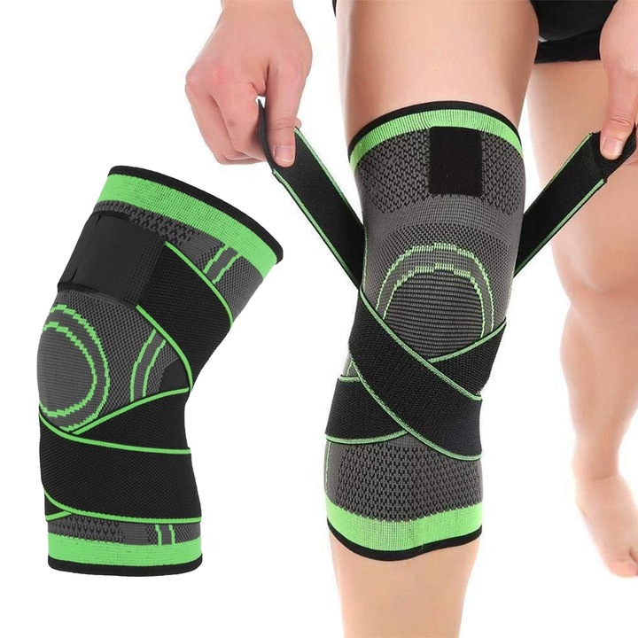 OEM állítható rugalmas térdmerevítő, nylon/selyem latex/elasztán, fekete/zöld, M