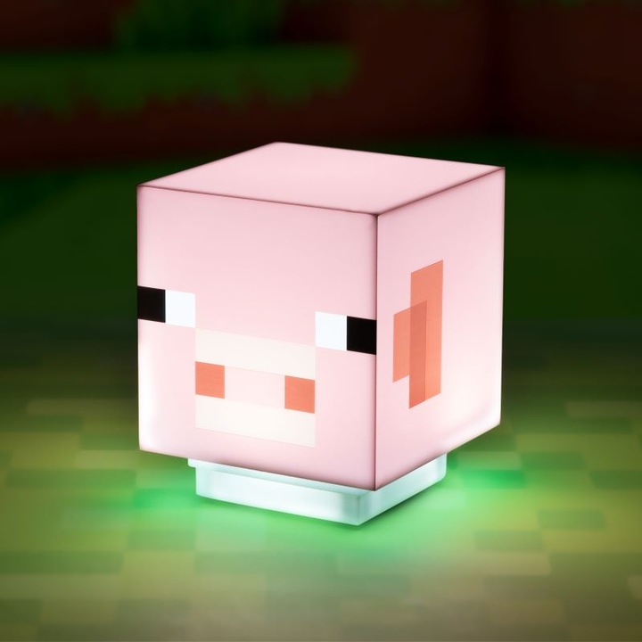 Lampa de noapte pentru copii Minecraft Pig, Cu sunet, 11 cm, Roz
