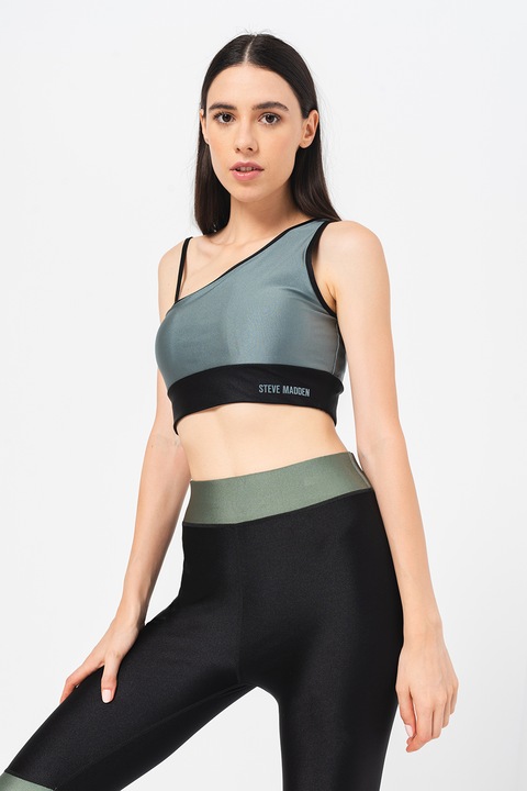 Steve Madden, Bustiera asimetrica cu model colorblock, Albastru prafuit, XS