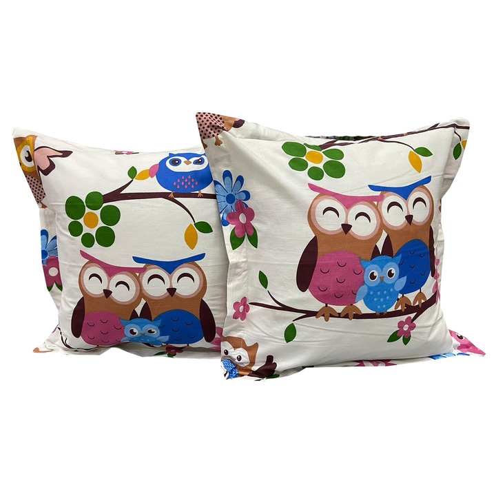 Set doua huse de perna, pentru copii, 70X70cm, multicolor, din colectia "Poveste cu bufnite" din bumbac ranforce, by Liz Line - SPR70/70213