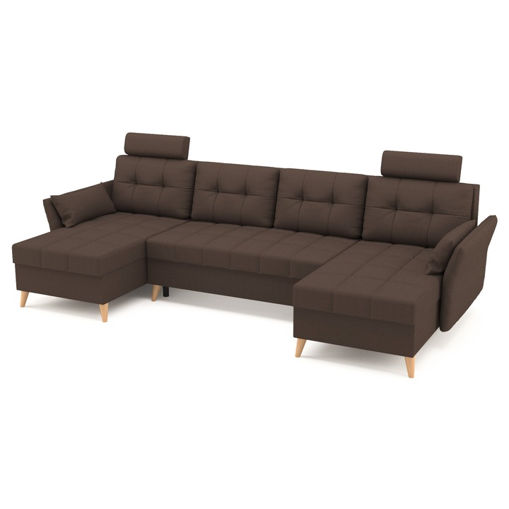 Coltar U Shape extensibil, SIDNY Stofa Maro de 4 locuri, 300 x 140 x 90 cm