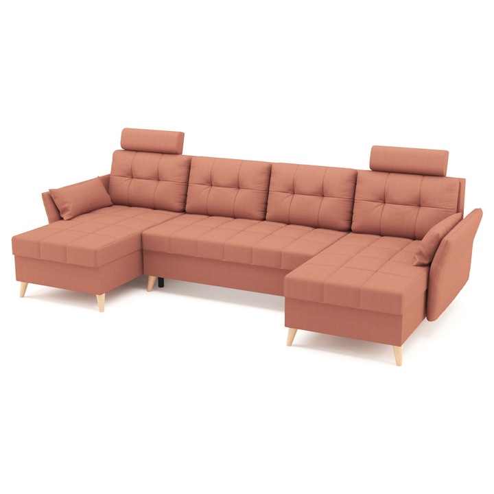 Coltar U Shape extensibil, SIDNY Roz de 4 locuri, 300 x 140 x 90 cm