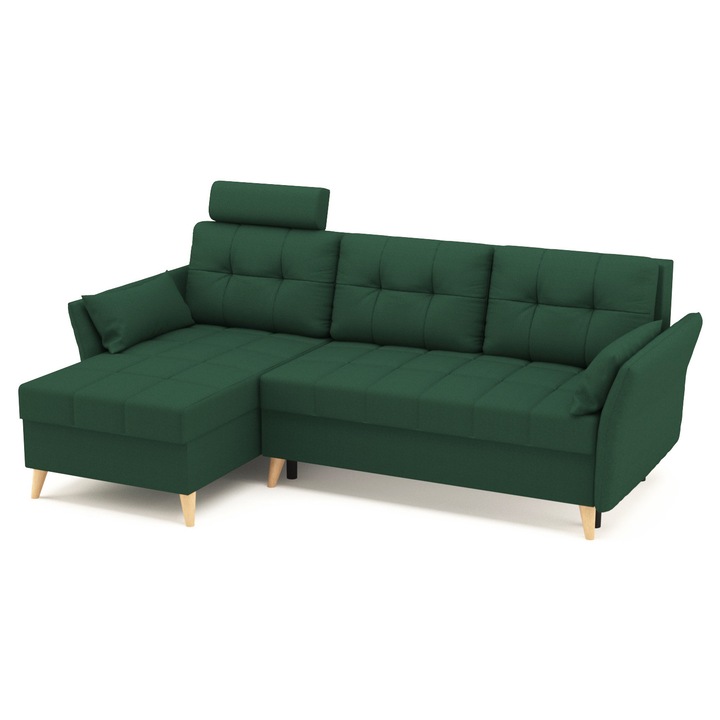 Coltar extensibil, reversibil SIDNY Catifea Verde de 3 locuri, 230 x 140 x 90 cm