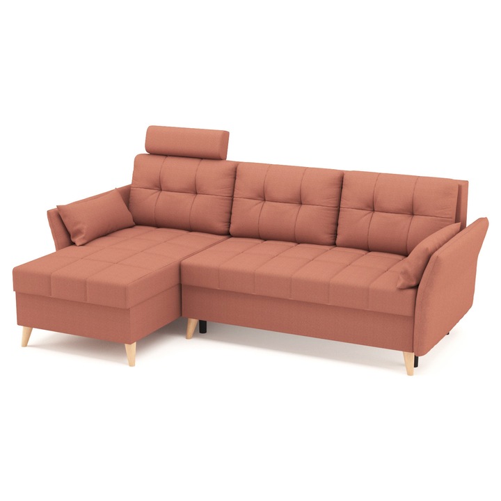 Coltar extensibil, reversibil SIDNY Catifea Roz de 3 locuri, 230 x 140 x 90 cm