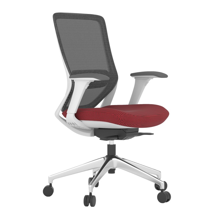 Scaun Ergoplus Colin, dull-red, baza Aluminiu, brate 4D, translatie sezut, mecanism syncron autoreglabil, suport lombar reglabil