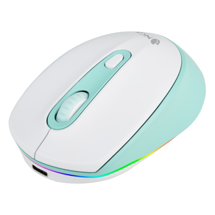 Безжична мишка NGS, Smog Mint-RB, Акумулаторна, Bluetooth 5.0, 2400dpi, RBG, Тихо кликване, Зелен