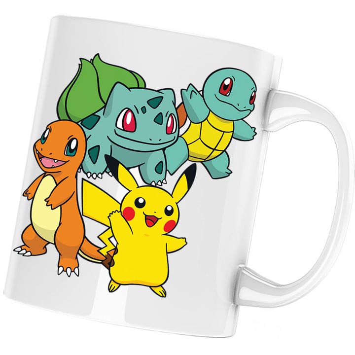 Cana personalizata ceramica alba "Pokemon Go Cards Pikachu Bulbasaur " , 330 ml