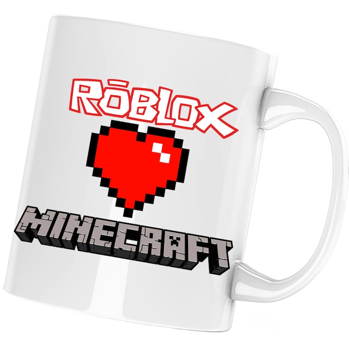 Cana personalizata ceramica alba "Roblox Minecraft Love" , 330 ml