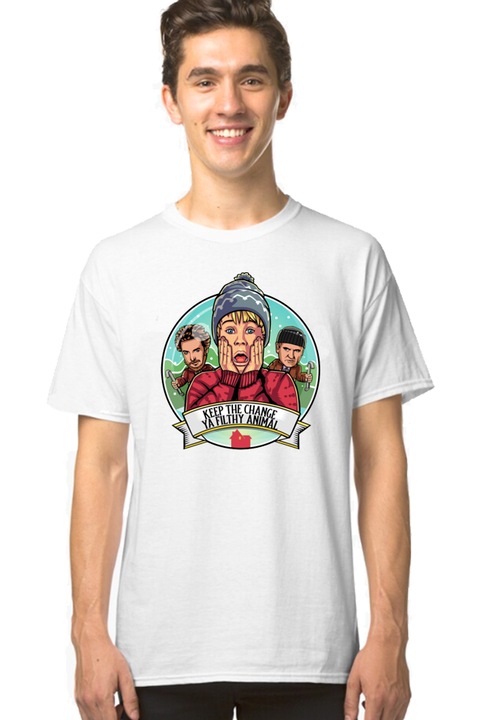 Egyedi férfi póló "Keep the change ya filthy animal", fehér , S