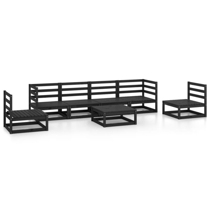 Set mobilier de gradina vidaXL, 7 piese, negru, lemn masiv de pin, 33.86 kg 3075408