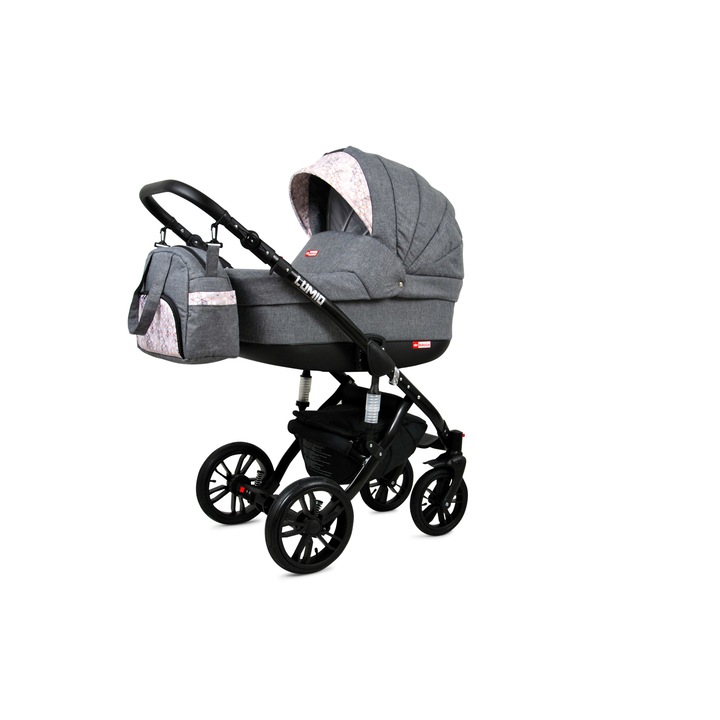 Количка BabyLux, Lumio Black Deep Flaxen, Екологична кожа, 3в1, 15 кг, Сив