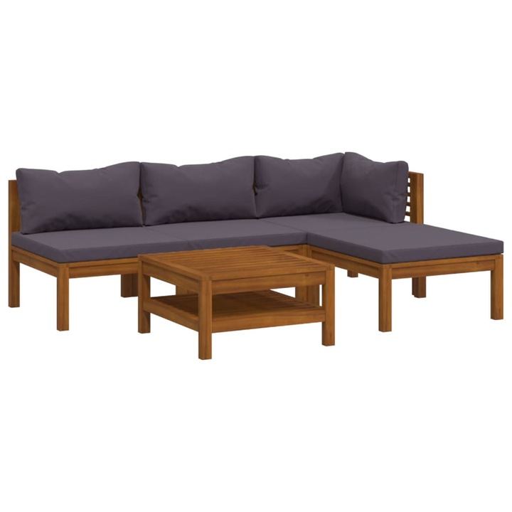 Set mobilier de gradina cu perne vidaXL, 5 piese, lemn masiv acacia, 43.3 kg