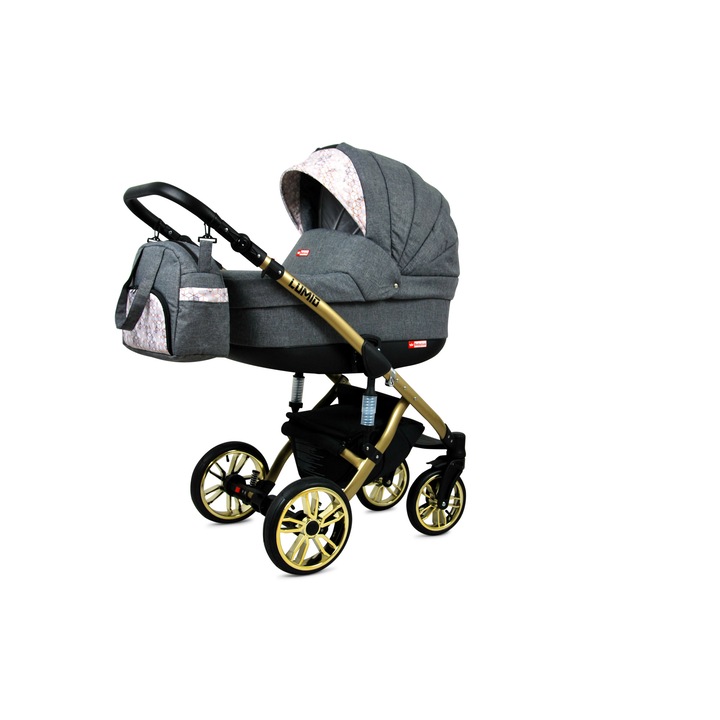 Количка BabyLux, Lumio Gold Deep Flaxen, Екологична кожа, 3в1, 15 кг, Тъмносив