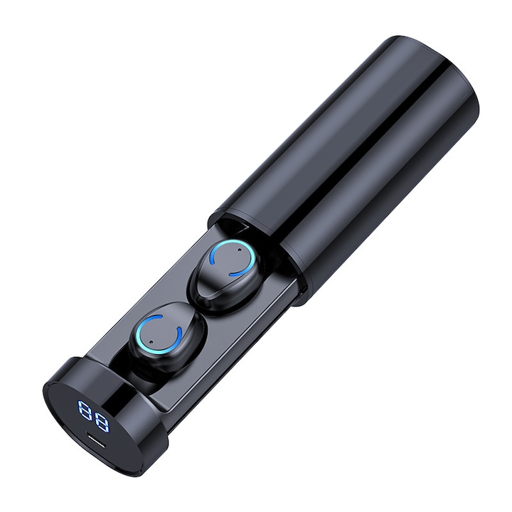 DacEnergy © Vezeték nélküli fejhallgató, Bluetooth 5.0, LED kijelző, intelligens zajcsökkentés, Hi-Fi hang, beépített mikrofon, IPX7 vízálló, fekete