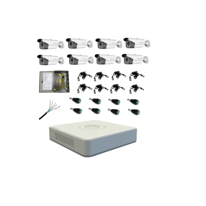 Sistem Supraveghere profesional Hikvision 8 Camere 5MP Turbo HD IR 80, accesorii