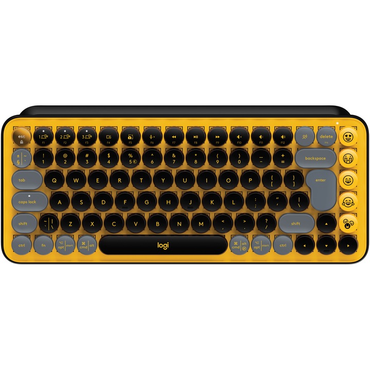 Logitech POP Keys Blast Vezeték nélküli bluetooth billentyűzet, Nemzetközi kiosztás, Sárga/Fekete