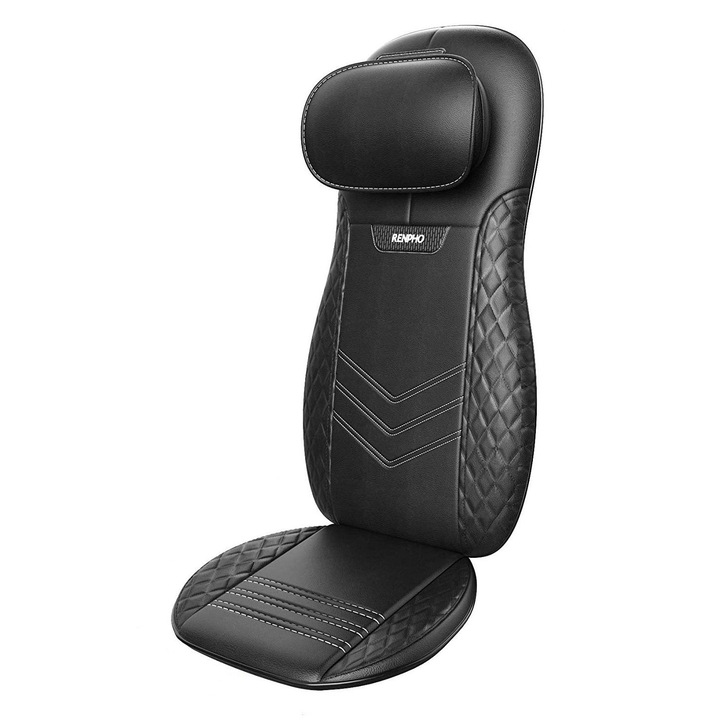 Husa de scaun pentru masaj Shiatsu cu trei zone de masaj, functie de caldura si vibratii, pentru gat, spate, fese, Renpho