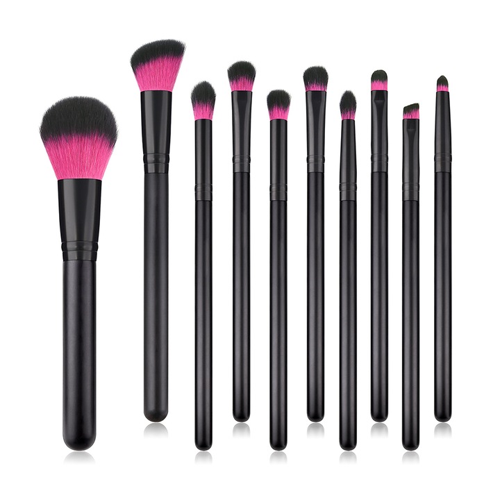 Set 10 pensule machiaj Melzoo, Negru/Roz