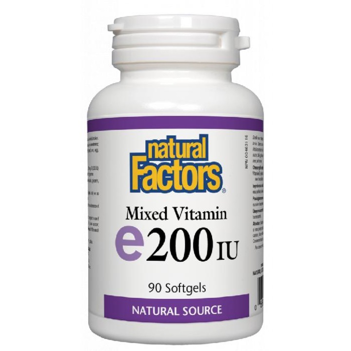 Supliment alimentar, Natural Factors, VITAMINA E, 100mg/200UI (amestec de vitamine), 90 capsule