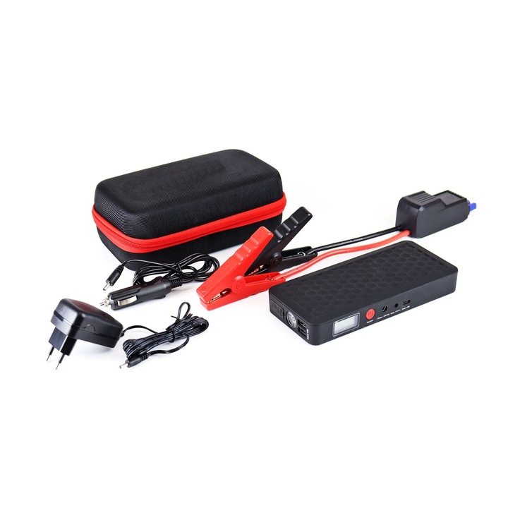 Robot de pornire portabil PowerBank, alimentare 12V, max 800A, Baterie Li-Ion, lanterna incorporabila, mufa USB