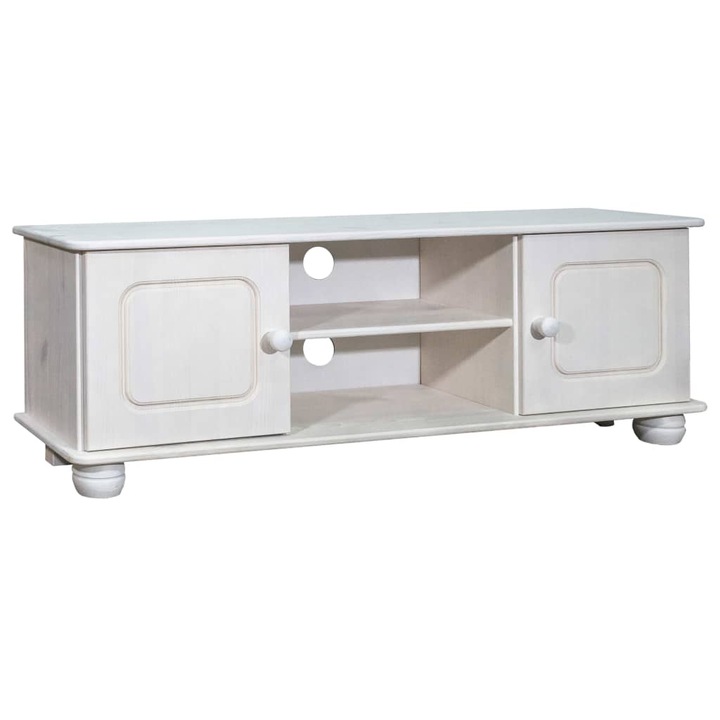 Comoda TV Zakito Europe, 115 x 29 x 40 cm, Lemn de pin, Alb