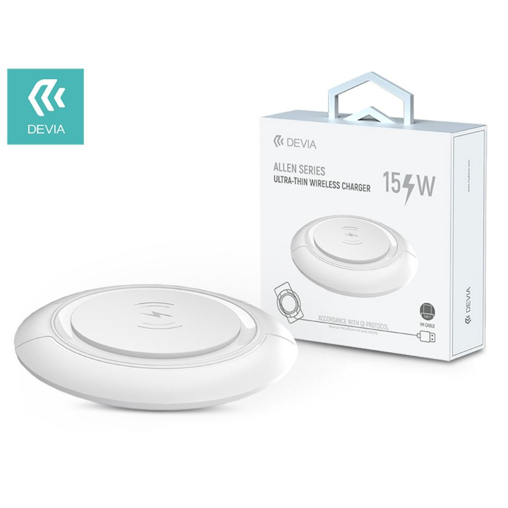 Devia Qi univerzális vezeték nélküli töltő állomás - 15W - Devia Allen Series V3Ultra-Thin Wireless Charger - fehér
