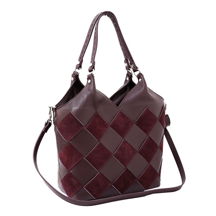 Geanta dama casual din piele naturala, visiniu, P133V