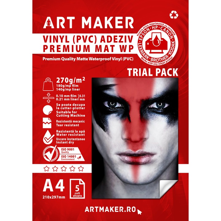 Vinyl (PVC) autoadeziv Art Maker, Premium Mat, A4, 5 coli, waterproof