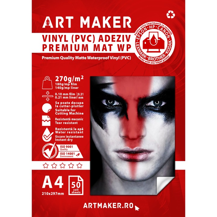 Vinyl (PVC) autoadeziv Art Maker, Premium Mat, A4, 50 coli, waterproof