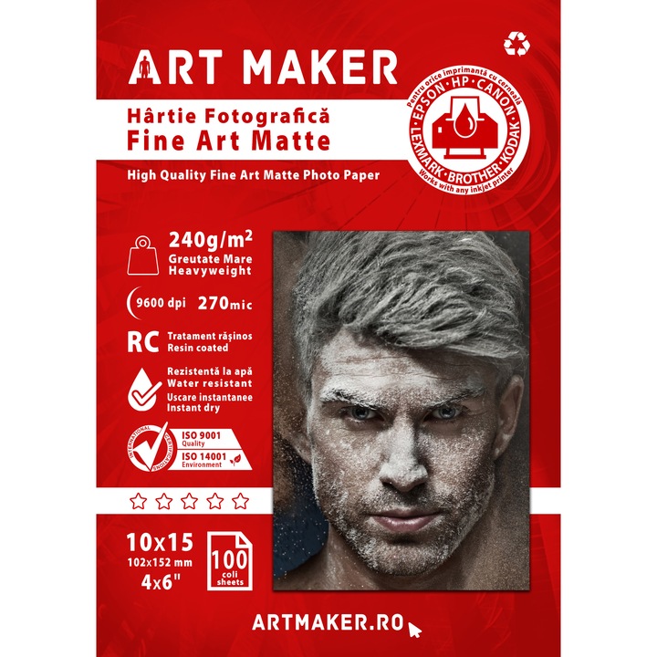 Hartie foto Art Maker, Fine Art Mat, 10x15cm, 240g/mp, 100 coli