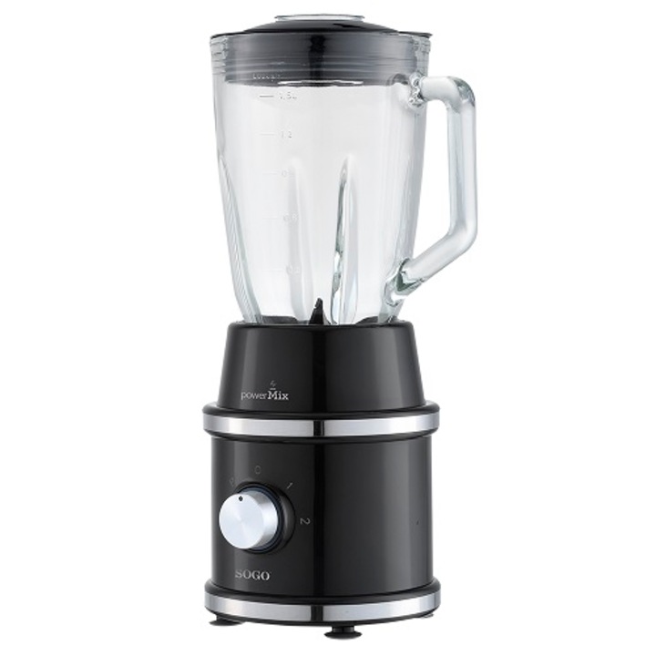 Blender 2in 1 SOGO BAT-SS-5545, 2 viteze, 1300 W, Vas sticla 1.5 l, 300 ml vas sticla, Rasnita, Negru
