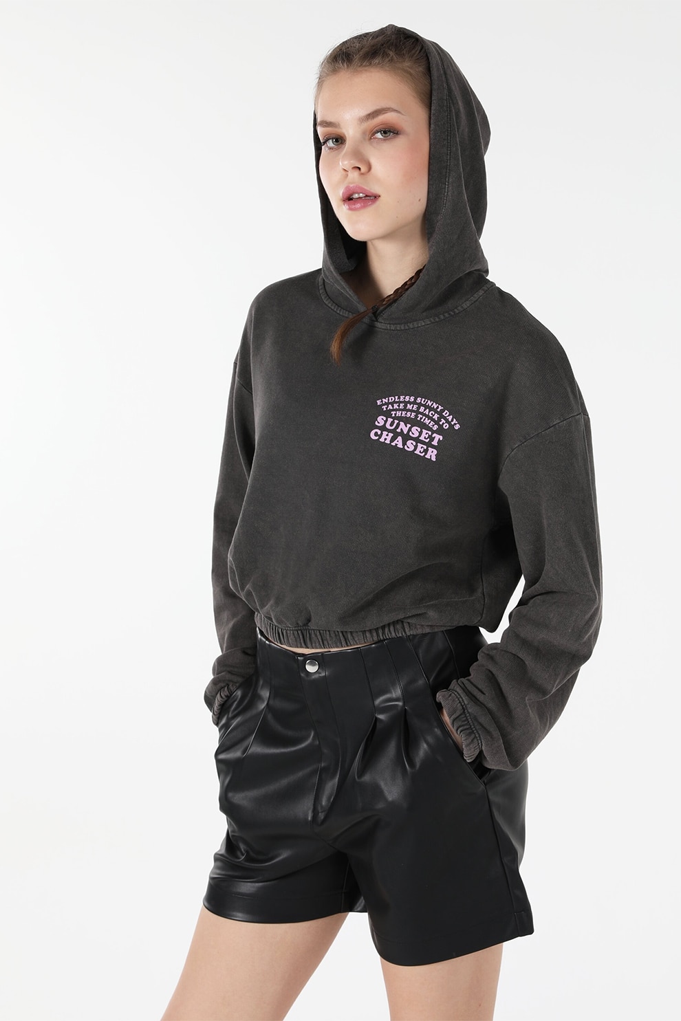 DeFacto, Hanorac crop cu snur, Negru, L - eMAG.ro