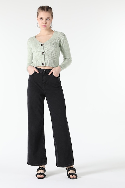 COLIN'S, Cardigan crop cu decolteu in V, Verde pal