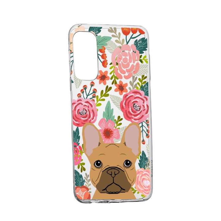 Husa Silicon Dog and Flowers, Compatibila Cu Samsung Galaxy S21 FE, rezistenta la uzura, anti-alunecare, 637