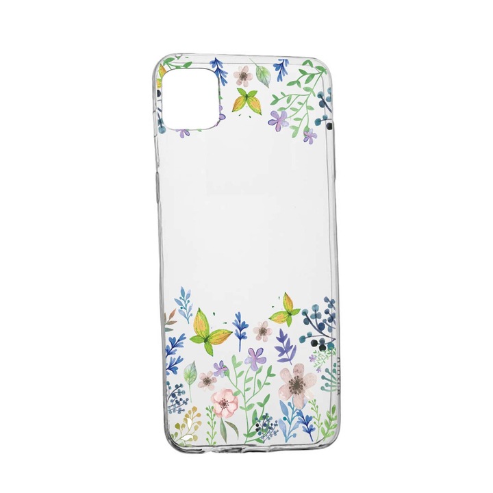 Husa Silicon, Compatibila Cu Honor X8, Butterfly Flowers, rezistenta la uzura, Transparent TR 95